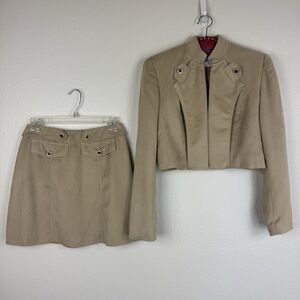 Vintage Alberto Makali Cache Faux Suede 2 Pc Set Mini Skirt Cropped Jacket Tan 4